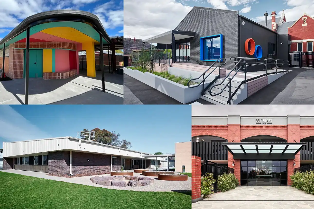 Collage of four Education projects Bowden has worked on