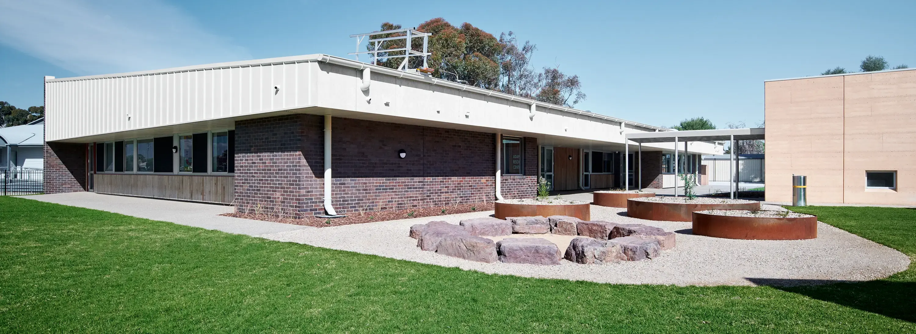 Exterior of Horsham Special School building and courtyard